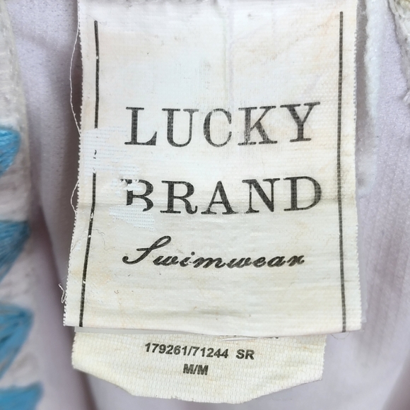 Lucky Brand Womens Swimsuit Bikini Top White M Crisscross Banded Embroidered Hem - Picture 6 of 6
